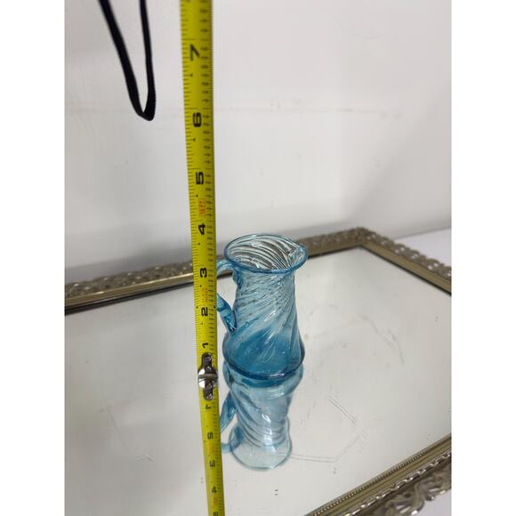 Vintage Sky Blue Glass Swirl Twisted Optic Creamer Pitcher - Picture 7 of 10